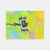 きらめくトンボ絵画イの フリースブランケット (正面(横))