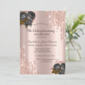 きらめくドリップスローズゴールドブラックローゼウディング 招待状 (スタンド正面)