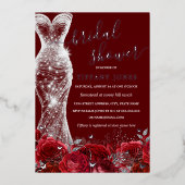 きらめくドレスレッドシルバーバラブライダルシャワー 箔招待状 (正面)