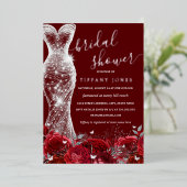 きらめくドレスレッドシルバーバラブライダルシャワー 箔招待状 (立ち正面)