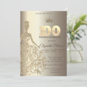 きらめくドレス、ダイヤモンド シャンパン 100歳の誕生日 招待状 (スタンド正面)