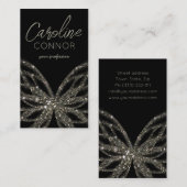 きらめくバタフライモダンブラックビジネスカード 名刺 (正面/裏面)