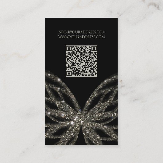 きらめくバタフライモダンブラックビジネスカード 名刺 (裏面)
