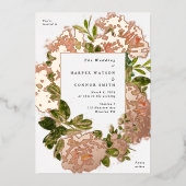 きらめくバラ金ゴールドロマンスウォーター結婚カラー 箔招待状 (正面)