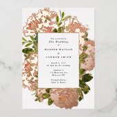 きらめくバラ金ゴールドロマンスウォーター結婚カラー 箔招待状 (正面)