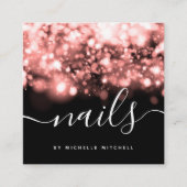 きらめくバラ金ゴールド灯爪、 ネイル技術者  スクエア名刺 (正面)
