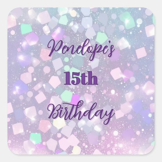 きらめくパステル誕生祝いシール スクエアシール (正面)