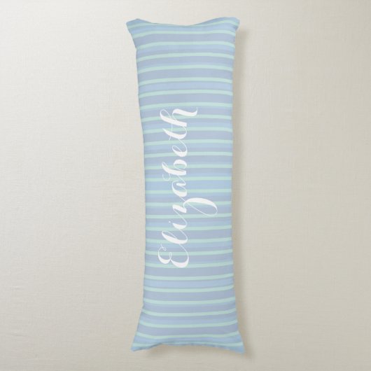 きらめくパーソナライズされた青いパタストライプのーン ボディピロー (正面縦)