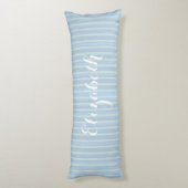 きらめくパーソナライズされた青いパタストライプのーン ボディピロー (裏面 (縦))