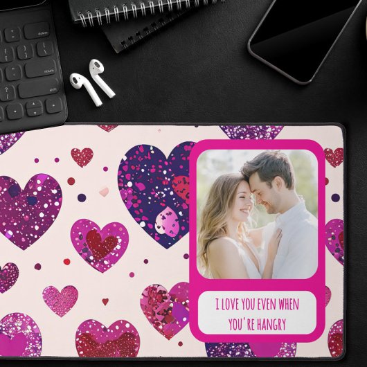 きらめくパープルハートときあなたはハングリ デスクマット