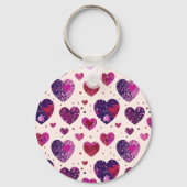 きらめくパープルハートテキストすぐに戻る キーホルダー (裏面)