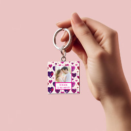 きらめくパープルハートテキストすぐに戻る キーホルダー