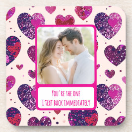 きらめくパープルハートテキストすぐに戻る コースター