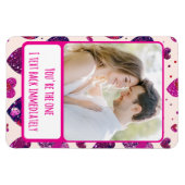 きらめくパープルハートテキストバック即時フレキシブル マグネット (横)