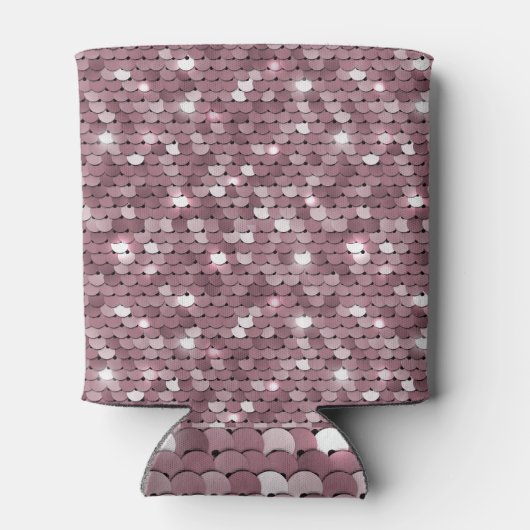 きらめくピンクのシークイン生地のテクスチャ 缶クーラー (裏面)