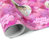 きらめくピンクのハートカスタム写真 ラッピングペーパー (ロールコーナー)