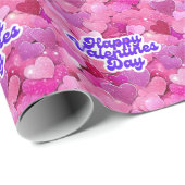 きらめくピンクのハート ラッピングペーパー (ロールコーナー)