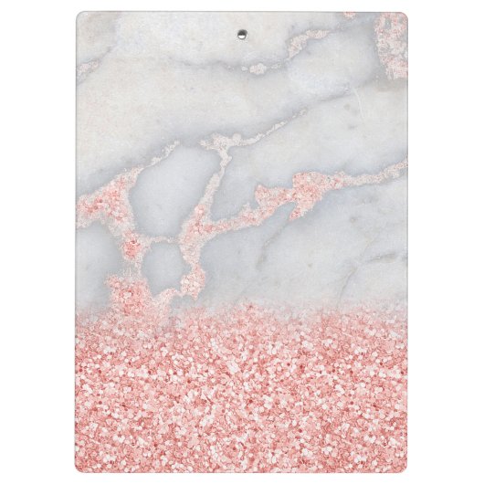 きらめくピンクのバラの金ゴールドのボヘミア人の大理石 クリップボード (裏面)