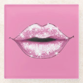 きらめくピンクの唇 ガラスコースター (正面)