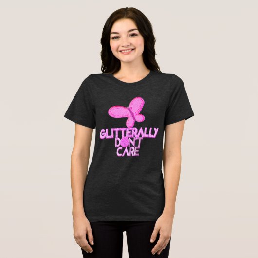 きらめくピンクの蝶々は気にしない トライブレンドTシャツ (正面全面)