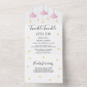 きらめくピンクの雲金ゴールド星ベビーシャワー オールインワン招待状 (内側)