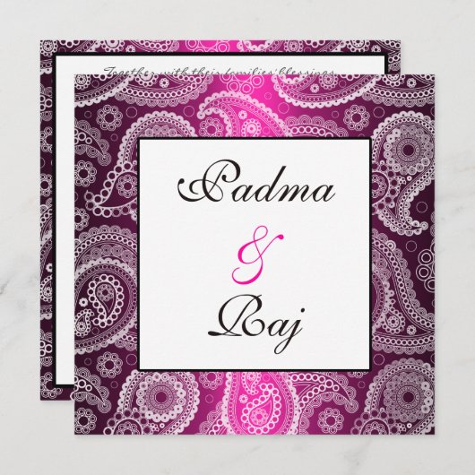 きらめくピンクアンドホワイトペイズリー結婚式招待状 招待状 (正面/裏面)