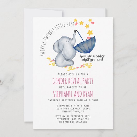 きらめくピンク色のネイビーエレファントリビール 招待状 (正面)