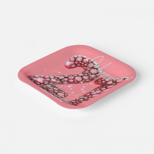 きらめくピンク&シルバーの宝石21歳の誕生日 ペーパープレート (傾斜あり)