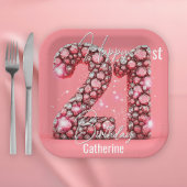 きらめくピンク&シルバーの宝石21歳の誕生日 ペーパープレート