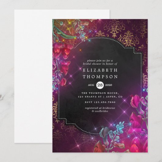きらめくファンタジーヴィンテージフローラブライダルシャワー 招待状 (正面/裏面)