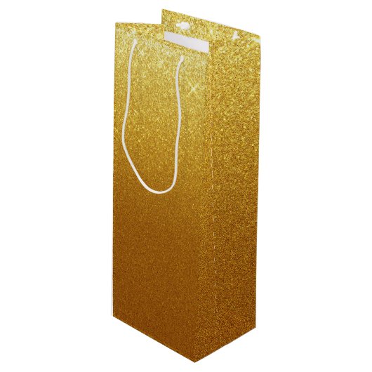 きらめくフェイク金ゴールドグリッター ワインギフトバッグ (正面アングル)