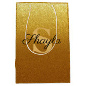 きらめくフェイク金ゴールドモノグラムの ミディアムペーパーバッグ (正面)