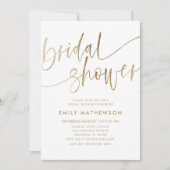 きらめくフェイク金ゴールド書道ブライダルシャワー 招待状 (正面)