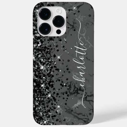 きらめくブラックマーブル ゴージャス ガーリーサイン Case-Mate iPhoneケース (裏面)