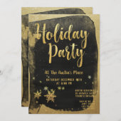 きらめくブラック金ゴールド書道ホリデーパーティー 招待状 (正面/裏面)
