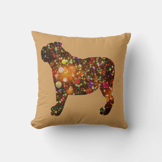 きらめくブルドッグの《写真》ぼけ味のシルエット クッション (正面)