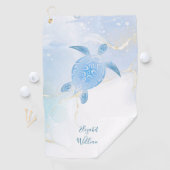 きらめくブルータートルブルー金ゴールドブルーインク ゴルフタオル (インサイチュ)