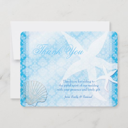きらめくブルービーチ結婚式サンキューカード サンキューカード (正面)