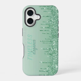 きらめくペイントドリップミントグリーン高級美意識 iPhone 16ケース