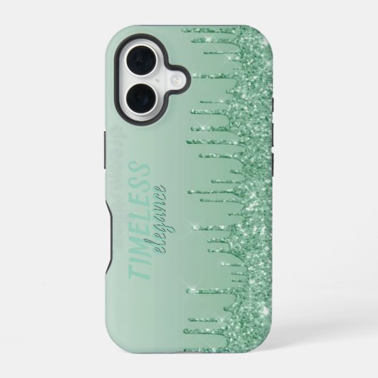 きらめくペイントドリップミントグリーン高級美意識 iPhone 16ケース (裏面)