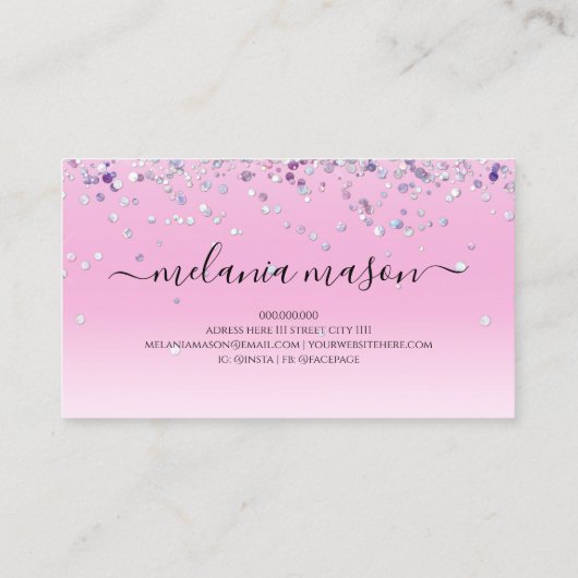 きらめくホログラフィックパープルグリッターメイクアップアーティスト 名刺 (裏面)