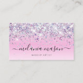 きらめくホログラフィックパープルグリッターメイクアップアーティスト 名刺 (正面)