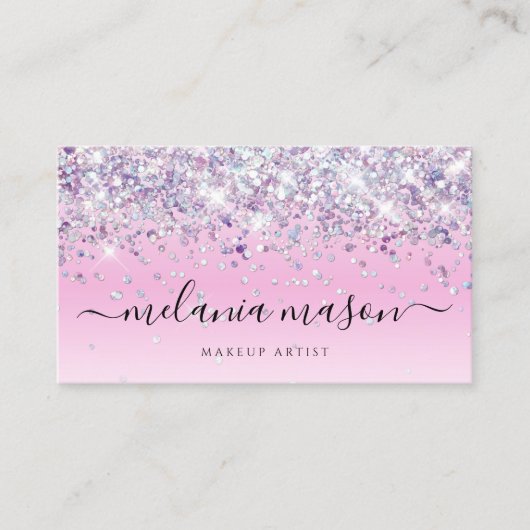 きらめくホログラフィックパープルグリッターメイクアップアーティスト 名刺 (正面)