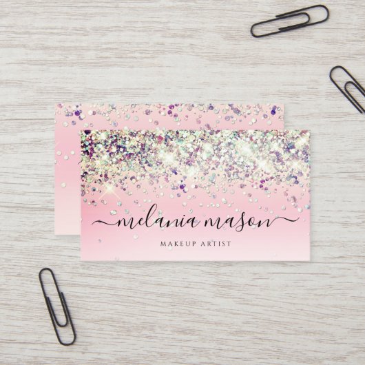 きらめくホログラフィックパープルグリッターメイクアップアーティスト 名刺 (正面/裏面インサイチュ)