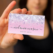 きらめくホログラフィックパープルグリッターメイクアップアーティスト 名刺