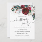 きらめくホワイトシルバーレッドフローラクリスマスパーティー 招待状 (正面)