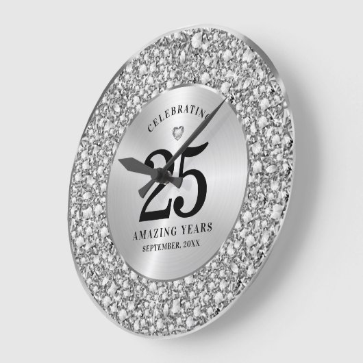 きらめくホワイトダイヤ結婚モンド25周年 ラージ壁時計 (傾斜)