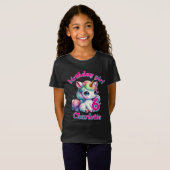 きらめくユニコーン魔法の星 女の子の誕生日 ブラック Tシャツ (正面フル)