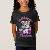 きらめくユニコーン魔法の星 女の子の誕生日 ブラック Tシャツ (正面)