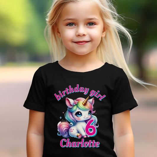 きらめくユニコーン魔法の星 女の子の誕生日 ブラック Tシャツ